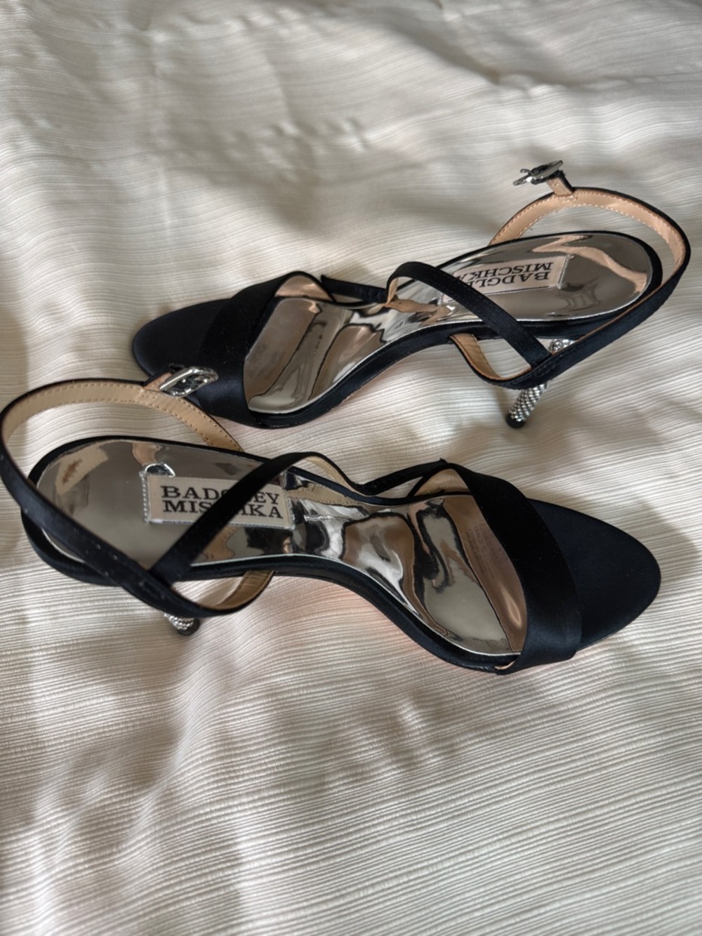 Badgley Mischka Black Satin Open-Toe Evening Heels